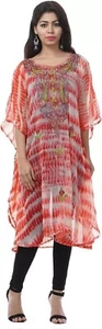 Short Kaftan Tie-Dye Georgette Tunic Top One Size L-42" - Picture 1 of 4