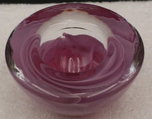 Kosta Boda Candle Atoll Votive Holder Art Glass Bowl Trinket Pink Purple Swirl - Picture 1 of 9