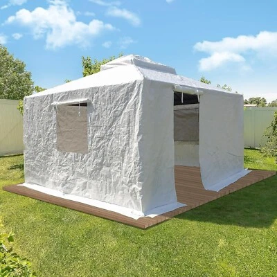 Domi 8' x 8' Universal Winter Gazebo Cover w/Sidewalls and Mesh Windows, White - Image 1 of 4