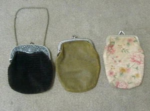 Vintage antique clasp coin purses Women's coin purse Cloth and leather - Picture 1 of 12
