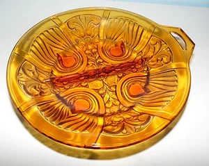 DE COLECCIÓN ÁMBAR INDIANA VIDRIO DIVIDIDO PLATO/TAZÓN/PAÑAL CON MANGO - Imagen 1 de 4