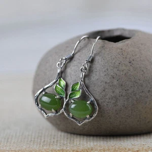 Pendiente Cloisonne plata 925 gotas con gran jaspe y hojas - Imagen 1 de 2