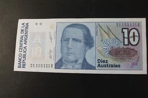 ARGENTINA 10 AUSTRALES 1985-91 UNC PORTRAIT OF PRESIDENT SANTIAGO 21.153.125 B - Picture 1 of 2