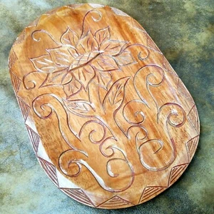 Handgeschnitztes Holz Blumentablett Panama Volkskunst Vintage Holzplatte 12,25 x 8,25 - Bild 1 von 6