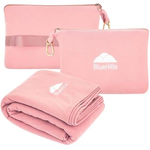 BlueHills Travel Blanket Pillow Compact Lightweight Airplane Pink L02 - Picture 1 of 10