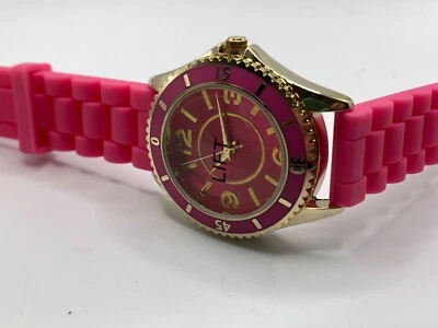 Новый сплетни часы розовый циферблат круглый серебристый чехол розовый силиконовый ремешок - Изображение 1 из 3