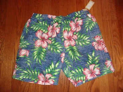 NWT Caribbean Big & Tall Blue Multicolor Tropical Swimwear Trunks 1XB - Image 1 of 2
