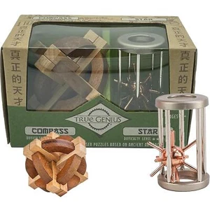 Brainteaser Puzzle Game 3D Wooden & Metal Challenge Chinese Compass & Star Set - Picture 1 of 5