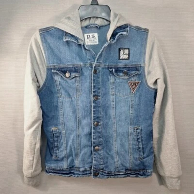 Kids p.s. Chaqueta de Camionero Jean Azul Aeropostale con Sudadera con Capucha "Live Loud" Talla 14 Foto 1 de 4