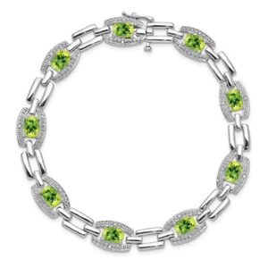 925 Sterling Silver Diamond Peridot Tennis Bracelet - Picture 1 of 12