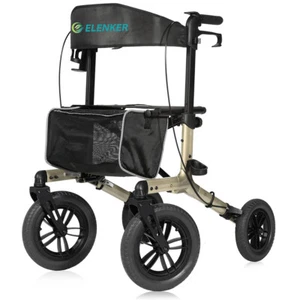 12” Deluxe ELENKER Rollator Walker Upright Medical Aid Stand Up Rolling Mobility - Picture 1 of 7