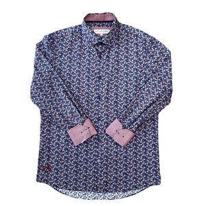 John Lennon Button Up Shirt Mens Small Geometric Flip Cuff Long Sleeve Blue - Imagen 1 de 8