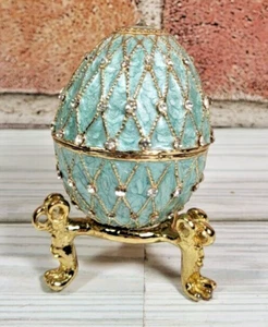 Russisches Faberge Ei Replik Made Russia Türkis & Gold Netz Schmuck AKM - Bild 1 von 12