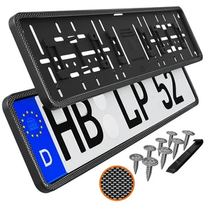 Kennzeichenhalter mit Rahmen Kfz-Kennzeichen Halterung Carbon-Optik 2 Stück - Picture 1 of 8