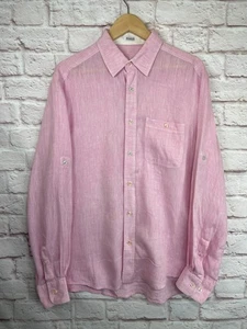 BUGATCHI UOMO Mens Pink Salmon LINEN SHAPED FIT Business-Dress Shirt SIZE 'M' - Picture 1 of 10