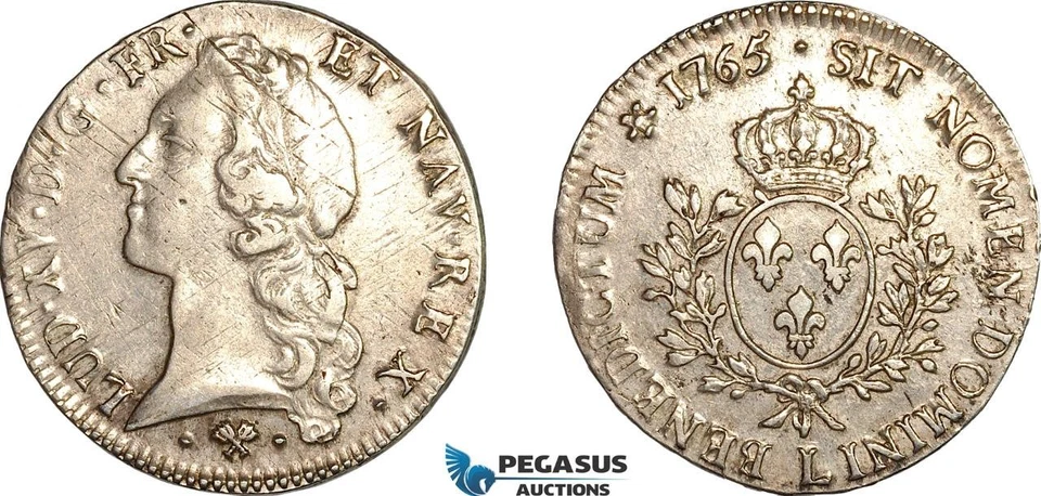 AK948, France, Louis XV, 1 Ecu 1765 L, Bayonne Mint, Silver, Cleaned VF-XF - Image 1 of 1