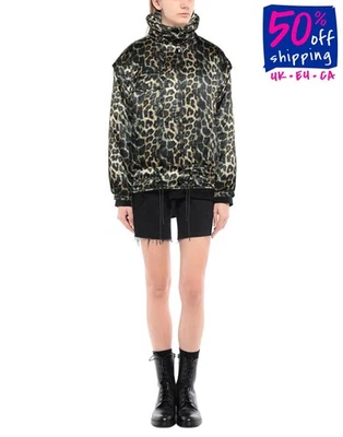 RRP€413 OOF WEAR Puffer Jacket IT42 US6 UK10 M Leopard-Print Crumpled High Neck - Image 1 of 4