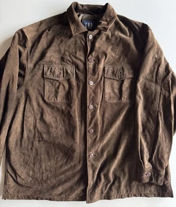 GAP Mens XXL Brown Suede Leather Shirt Jacket Overshirt Button Front Y2K 2000 - Picture 1 of 7