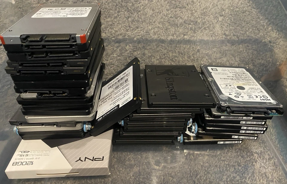 Lot Of (27) 2.5” SSDs & (7) 2.5" HDDs - Used/Reformatted NTFS - Various Brands - Image 1 of 1