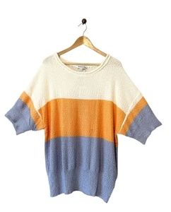 Davi And Dani Top Color Block Cream White Orange Blue Scoop Neck Relaxed MEDIUM - Picture 1 of 11