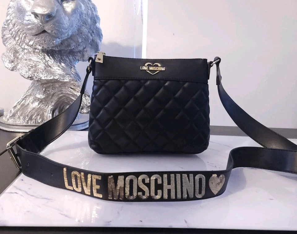 Love Moschino crossbody bag womens black leather sequin strap - Image 1 of 4