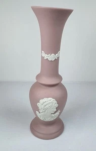 Pink Jasperware Style Vase Classical Cameo “Flora” Relief Unmarked 6.5” - Picture 1 of 9