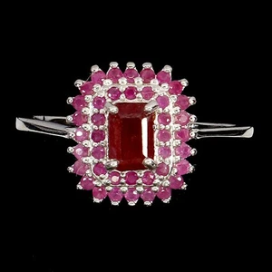 Summer 925 Sterling Silver Ring Octagon Ruby 6x4mm Natural Gemstone Jewelry Size - Picture 1 of 14