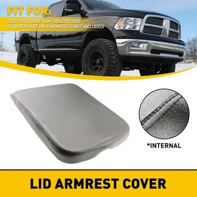 Cubierta de tapa de reposabrazos de consola central de cuero gris para Dodge Ram 02-2008 1500 3500 H Foto 1 de 4