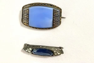 1920’s True Art Deco Czechoslovakia Czech Glass Brass Pin Brooch Blue Romantic - Bild 1 von 14