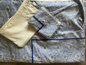 APRIL CORNELL Queen Duvet Cover / 2 Shams Reversible Paisley Stripe Yellow Blue - Picture 1 of 17