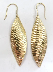L@@K große schöne echte 14k Gelbgold strukturierte blattförmige Ohrringe Damen - Bild 1 von 11