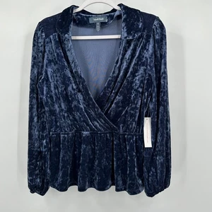 Whimsigoth Samt Damen Babydoll Top Größe M Blau Schößchen Fee Grunge Romantisch - Bild 1 von 9