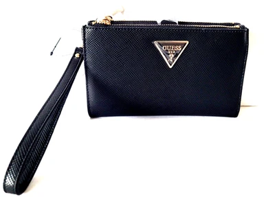 GUESS Laurel Doble Cremallera Superior Organizador Cuero Muñequera Cartera Negra NUEVA🎀NUEVA CON ETIQUETAS🎁 Foto 1 de 4