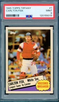 1985 TOPPS TIFFANY #1 CARLTON FISK HOF WHITE SOX PSA 9 MINT POP 28 JUST GRADED - Image 1 of 2