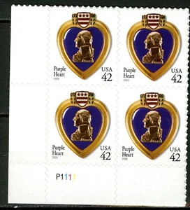 SC# 4264 - 2008 - 42¢ Purple Heart - S/A - Mint Never Hinged Plate Block of 4 - Picture 1 of 1