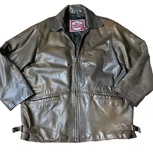 Trek Faux Leather Jacket Men Large Bomber Flight Distressed Heavy Brown Vintage - Picture 1 of 13