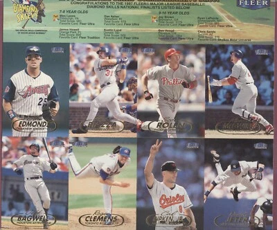 1998 DIAMOND SKILLS COMMEMORATIVE SHEET 8 UNCUT BASEBALL CARDS BY FLEER 9X10 - Image 1 of 2
