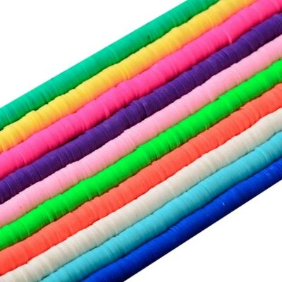 Espaciadores de cuentas de arcilla polimérica Heishi redondos ambientales hechos a mano de 10 cuerdas 6x1 mm 17" Foto 1 de 4