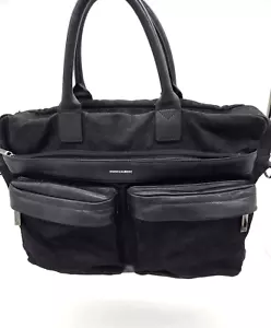 Hook & Albert Bag Briefcase Canvas Leather Trim Weekender Black - Photo 1/10