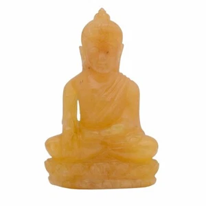  LORD BUDDHA - YELLOW AVENTURINE GEMSTONE HANDMADE SZ 10.5 cm - Picture 1 of 2