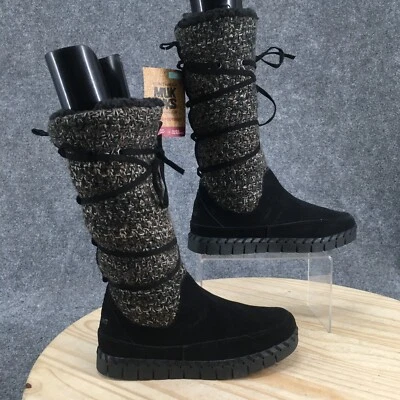 Botas de neve femininas Muk Luks inverno 6 flexi Nova York preto biqueira redonda pele sintética NOVO - Imagem 1 de 4