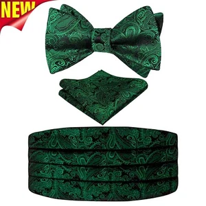 Men's Paisley Cummerbund and Untied Bow Tie Hanky Set for Formal Occasions New - Picture 1 of 7