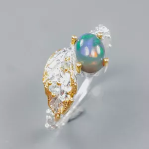 Jewelry Fine ART Black Opal Ring Silver 925 Sterling Size Q 1/2 /UKR00211