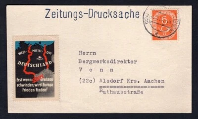 GERMANY 1953 Zeitungs-Drucksache 6pf Posthorn & Cinderella Lebel - Image 1 of 2