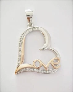COLGANTE CORAZON CIRCONITAS BLANCAS YLOVE CHAPADO ORO ROSA AMOR SAN VALENTIN - Picture 1 of 1