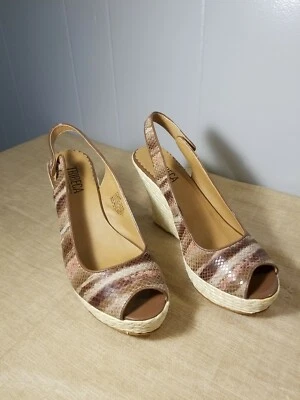 Tribeca Kenneth Cole 女士 7.5 皮革棕色蛇皮草编鞋楔形 — 第 1/4 张图片