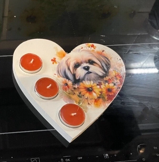 1 X Heart Shaped Tea Light Holders Decoupage  18mm MDF 20cms Wide - Image 1 of 1