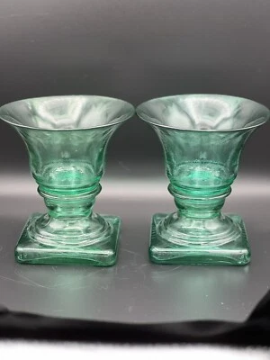 2 Vidrios San Miguel Green MCM Recycled Glass Candle Holder 7" Vintage - Image 1 of 4