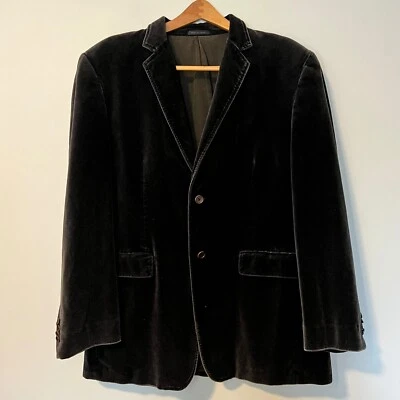Big Calvin Klein Men's Black Velvet Sport Coat Blazer Jacket 100% Cotton 44R - Image 1 of 4