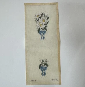 Vtg White Daisy Blue Ribbon Fan Pieces Handpainted Needlepoint Canvas Daisies - Picture 1 of 8
